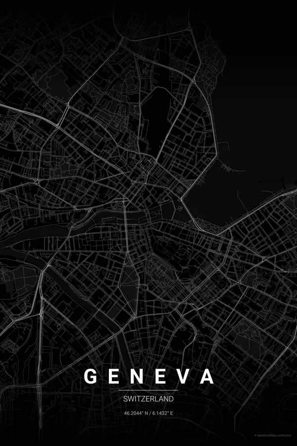 Geneva map poster in the Noir theme