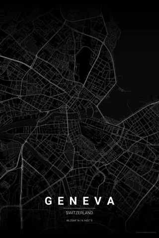 Geneva map poster in the Noir theme