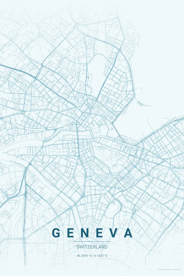 Geneva map poster in the Ocean theme