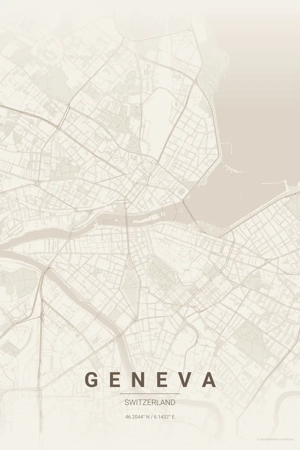Geneva map poster in the Warm Beige theme