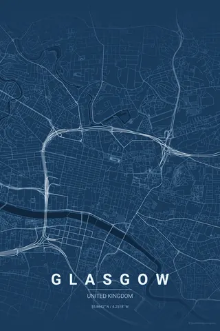 Glasgow map poster in the Blueprint theme