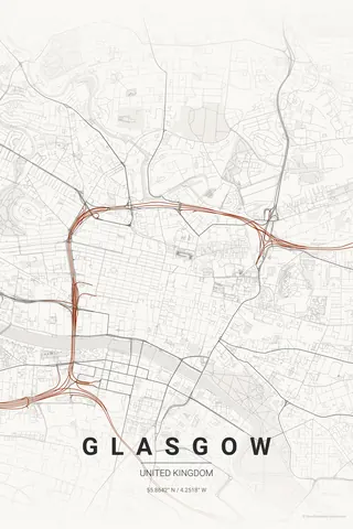 Glasgow map poster in the Japanese Ink theme