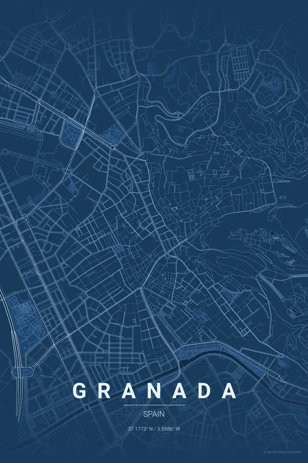 Granada map poster in the Blueprint theme
