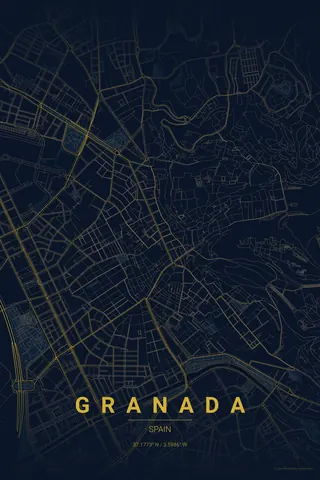Granada map poster in the Midnight Blue theme