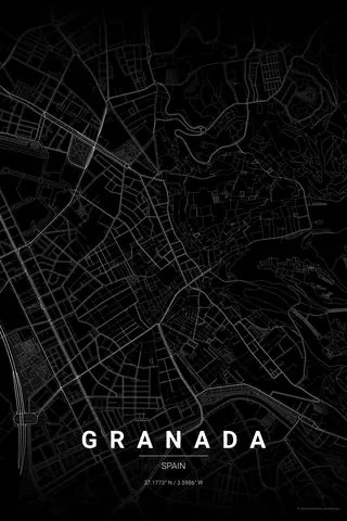 Granada map poster in the Noir theme