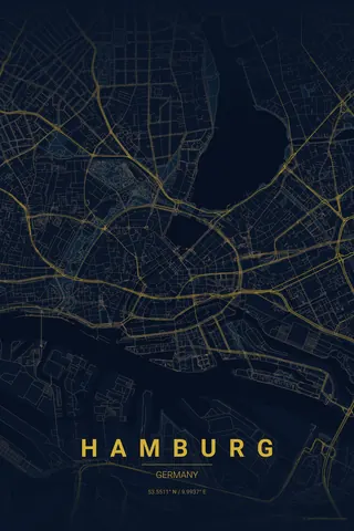 Hamburg map poster in the Midnight Blue theme