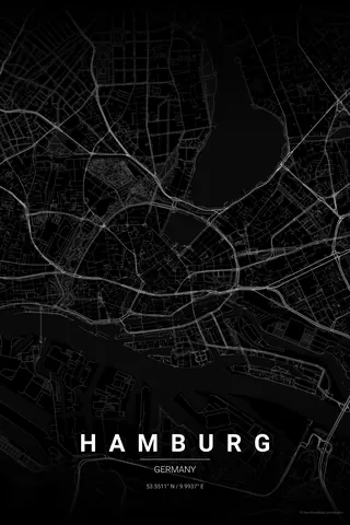 Hamburg map poster in the Noir theme