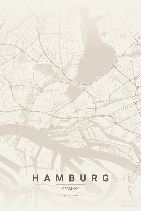 Hamburg map poster in the Warm Beige theme