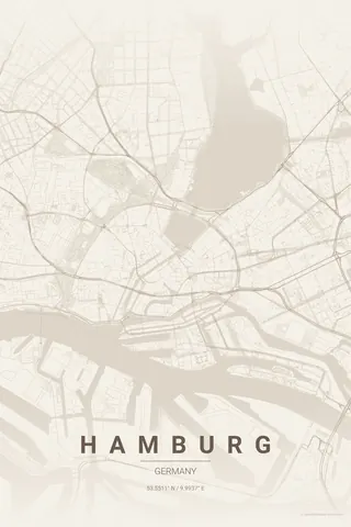 Hamburg map poster in the Warm Beige theme