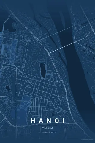 Hanoi map poster in the Blueprint theme