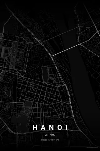 Hanoi map poster in the Noir theme