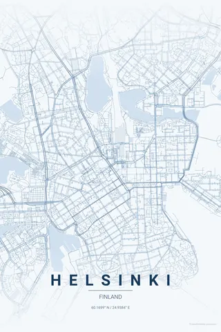 Helsinki map poster in the Monochrome Blue theme