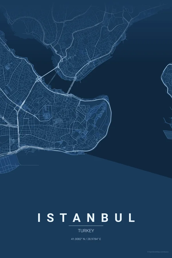 Istanbul map poster in the Blueprint theme