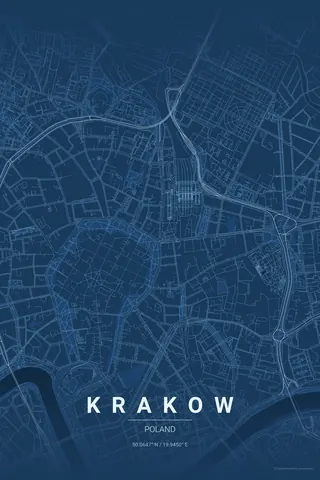 Krakow map poster in the Blueprint theme
