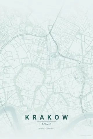 Krakow map poster in the Copper Patina theme