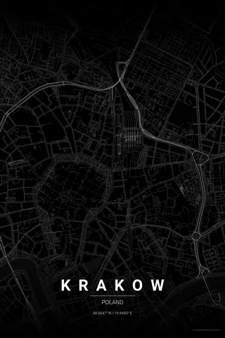Krakow map poster in the Noir theme