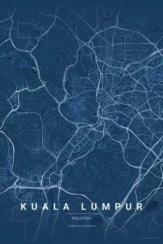 Kuala Lumpur map poster in the Blueprint theme