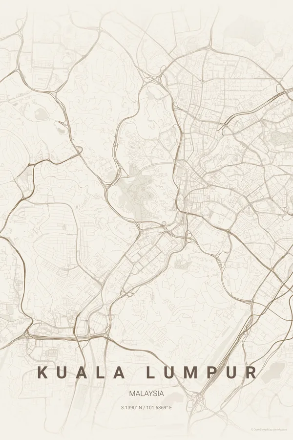 Kuala Lumpur map poster in the Warm Beige theme