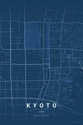 Kyoto map poster in the Blueprint theme
