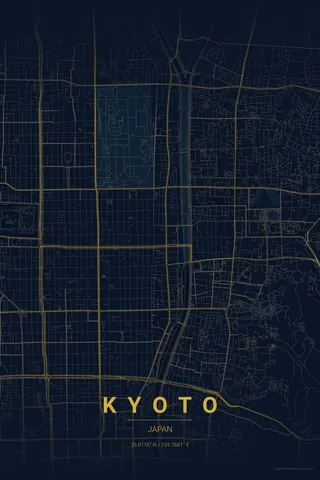 Kyoto map poster in the Midnight Blue theme