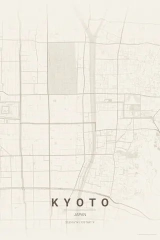 Kyoto map poster in the Warm Beige theme
