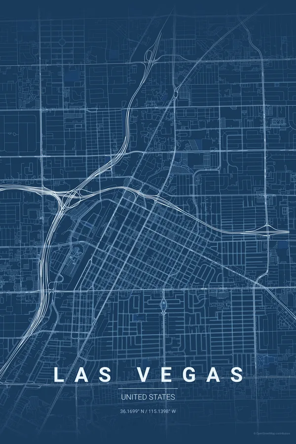 Las Vegas map poster in the Blueprint theme