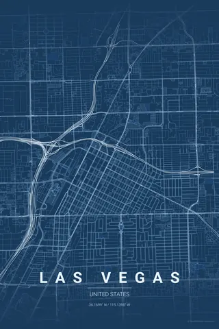 Las Vegas map poster in the Blueprint theme