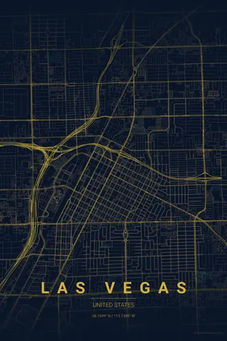 Las Vegas map poster in the Midnight Blue theme
