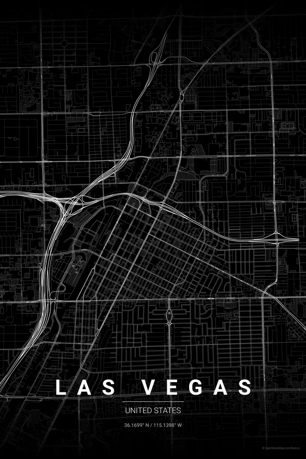 Las Vegas map poster in the Noir theme
