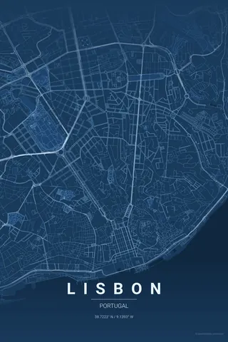 Lisbon map poster in the Blueprint theme
