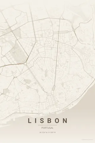 Lisbon map poster in the Warm Beige theme