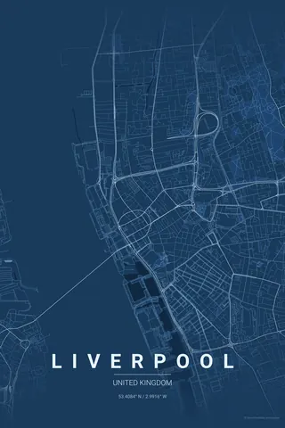 Liverpool map poster in the Blueprint theme