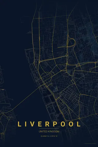 Liverpool map poster in the Midnight Blue theme