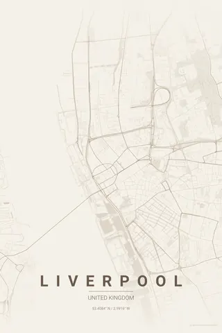 Liverpool map poster in the Warm Beige theme