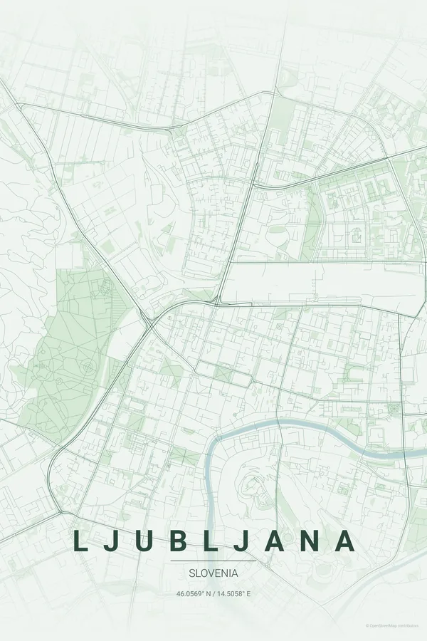 Ljubljana map poster in the Forest palette