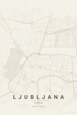 Ljubljana map poster in the Warm Beige theme