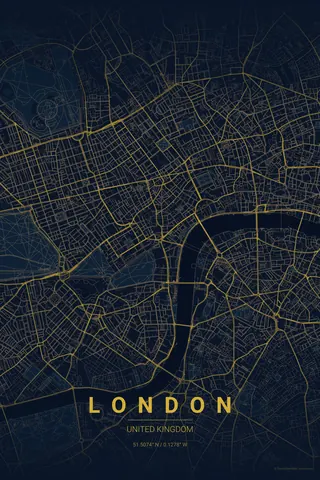 London map poster in the Midnight Blue theme