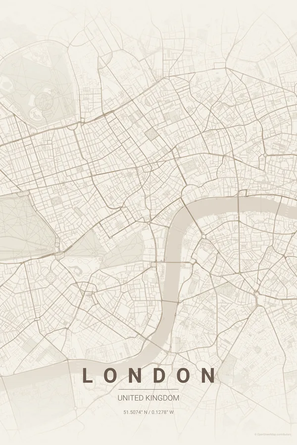 London map poster in the Warm Beige theme