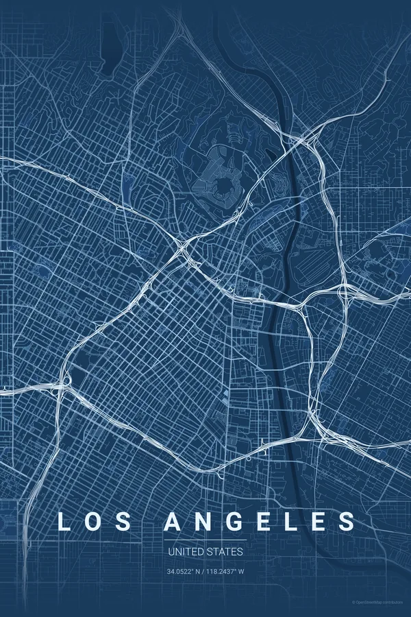 Los Angeles map poster in the Blueprint theme