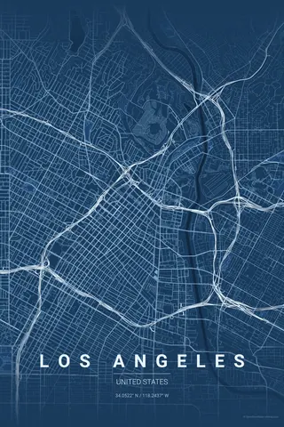 Los Angeles map poster in the Blueprint theme