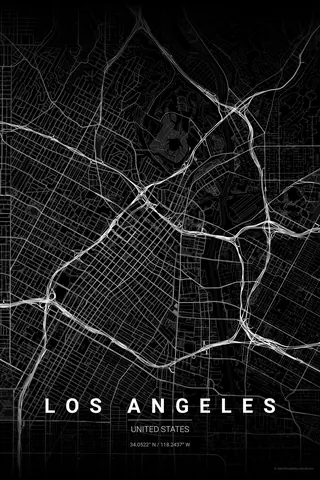 Los Angeles map poster in the Noir theme