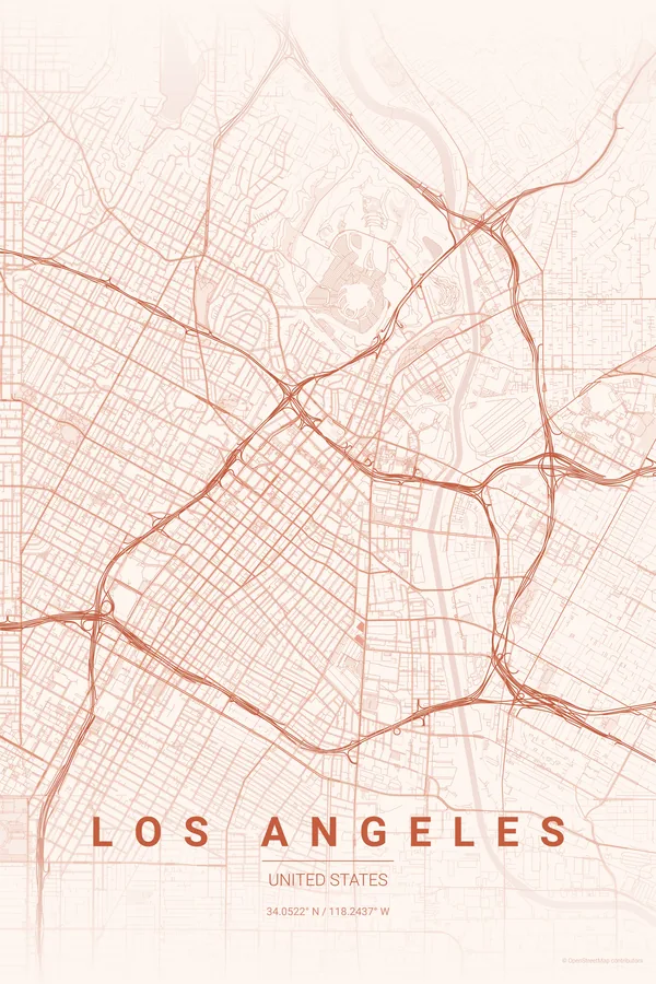 Los Angeles map poster in the Sunset palette