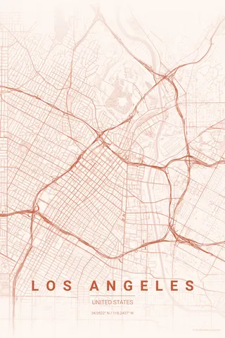 Los Angeles map poster in the Sunset theme