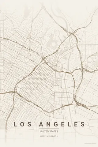 Los Angeles map poster in the Warm Beige theme