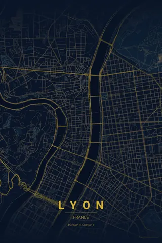 Lyon map poster in the Midnight Blue theme