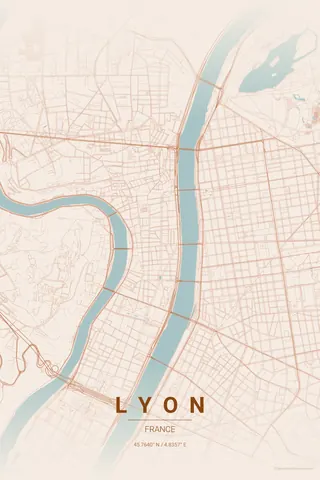 Lyon map poster in the Terracotta theme