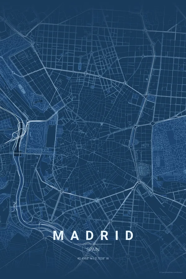 Madrid map poster in the Blueprint theme