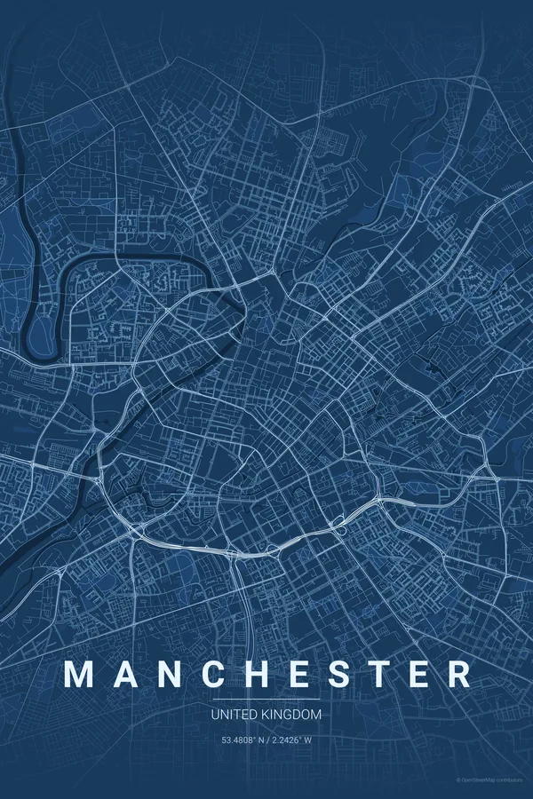 Manchester map poster in the Blueprint theme