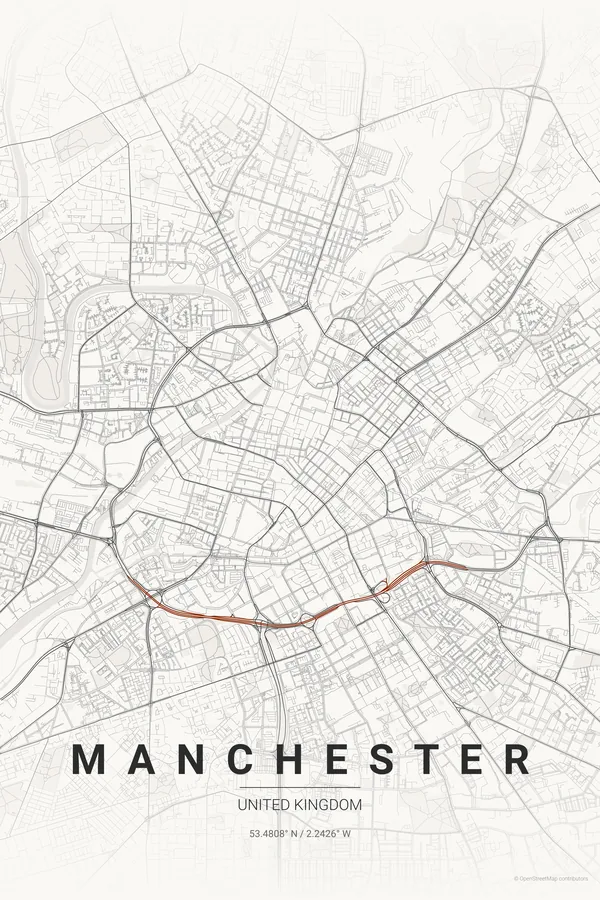 Manchester map poster in the Japanese Ink theme