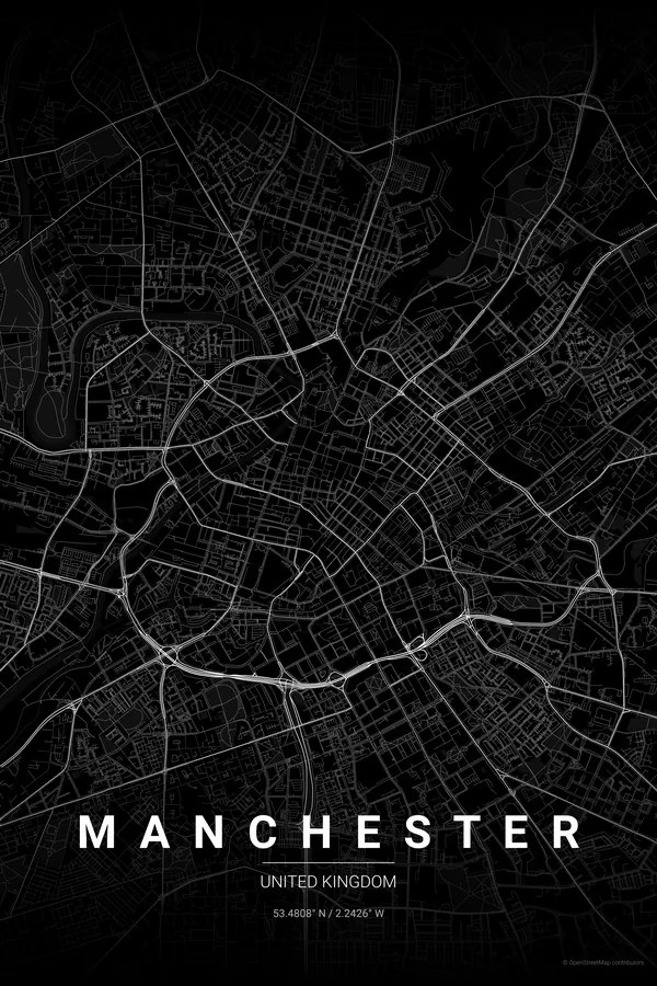 Manchester map poster in the Noir palette